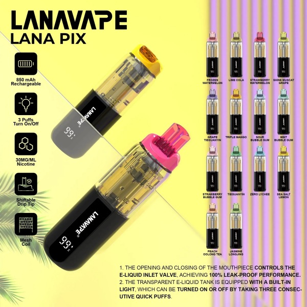 LANA PIX閃光彈20000口拋棄式電子煙推薦 LED可視續航 Mesh細膩霧化 防漏大容量#日期10/20
